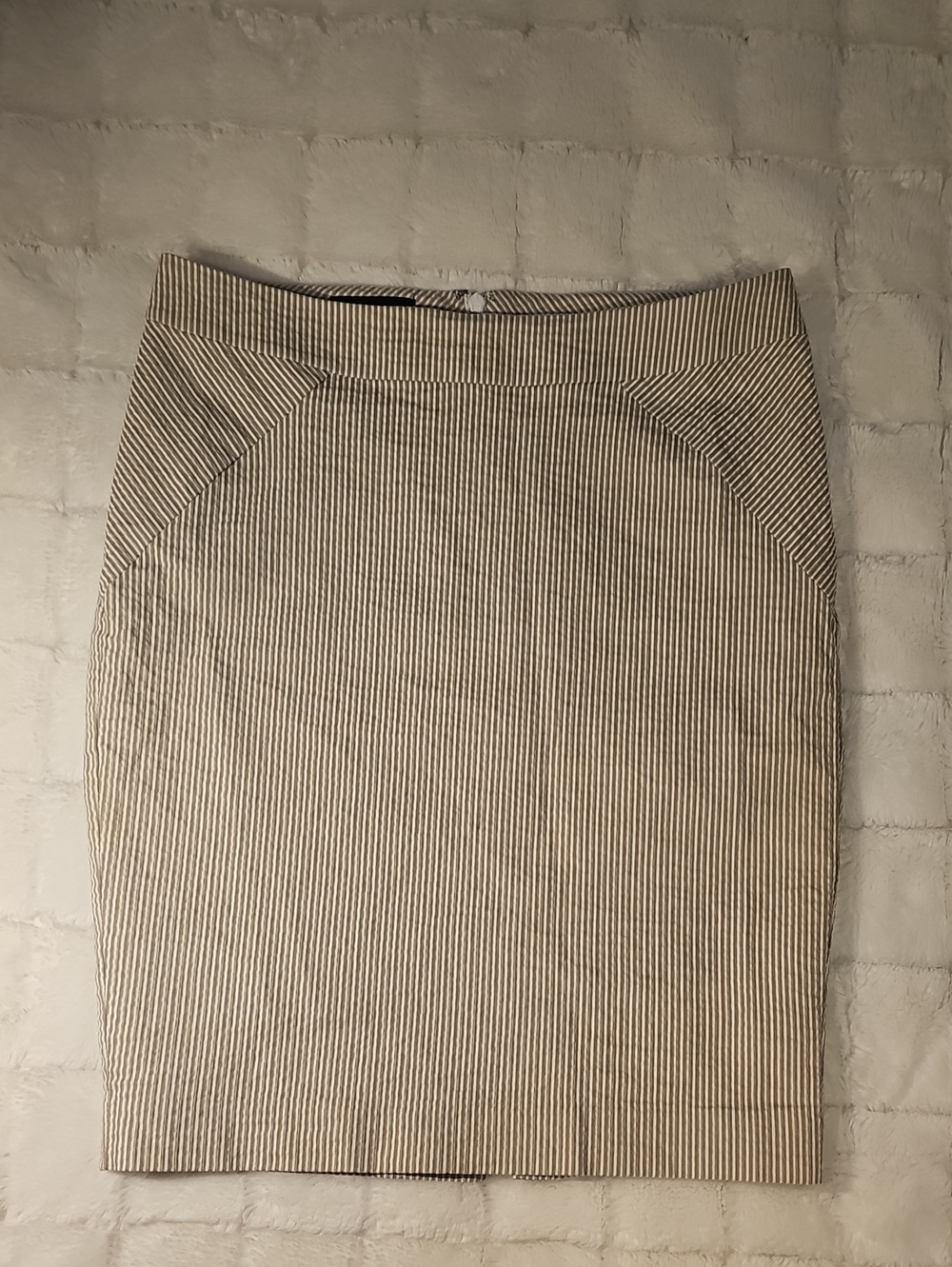 bebe Beige and White Striped Pencil Skirt